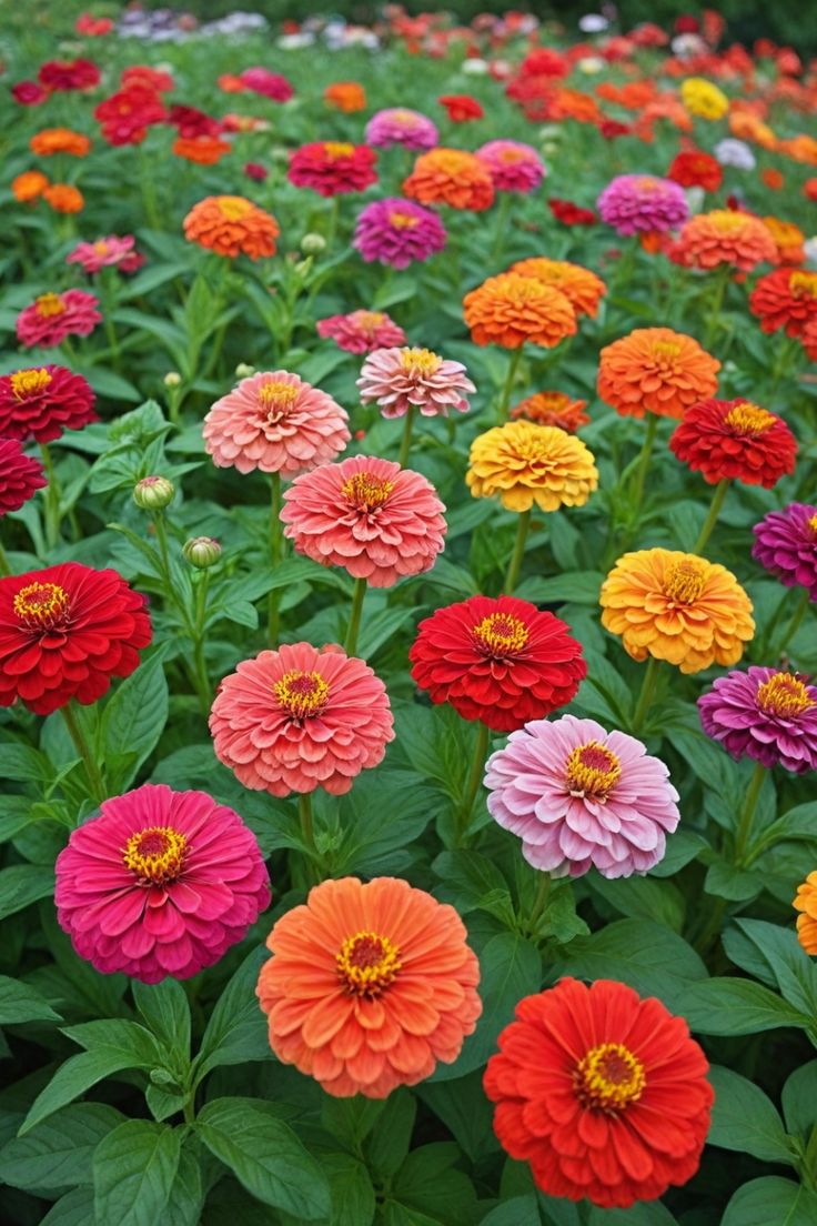 this picture contains different colours of zinnia 