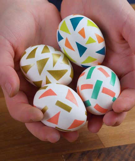 this picture contain eggs with tape designs