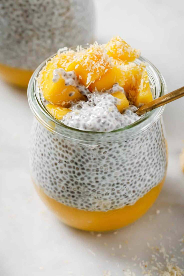 this picture contains a The Best Mango Coconut Chia Pudding 