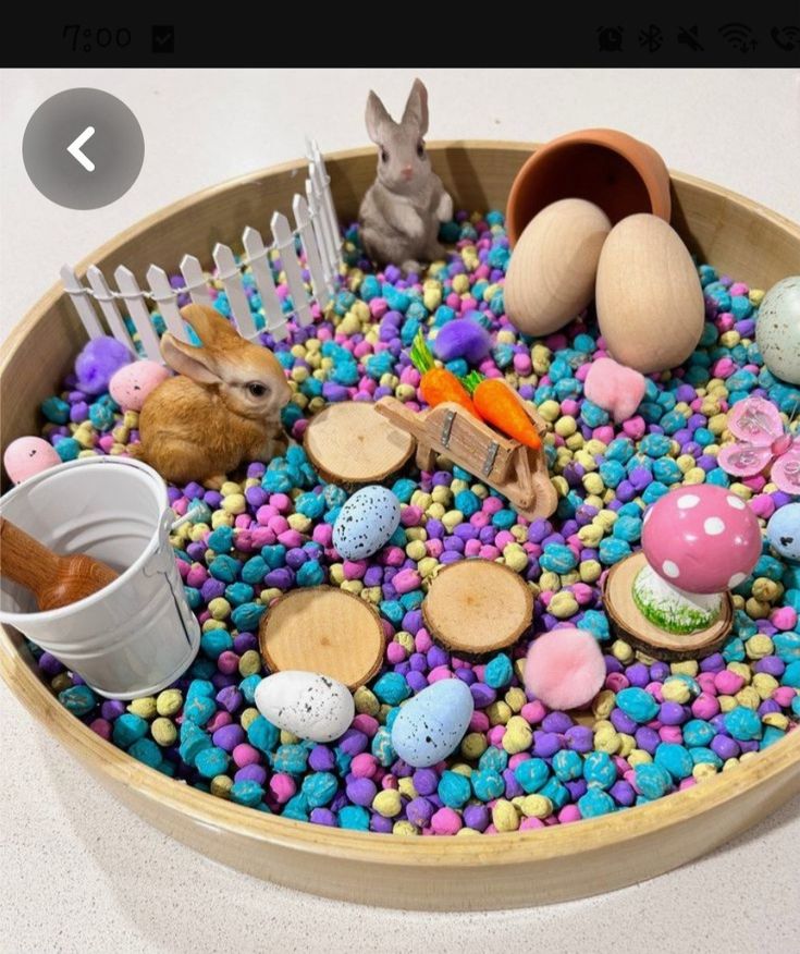 this picture contains a Easter sensory bin