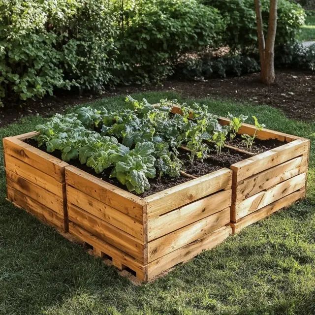 this is a  Wood Pallet Garden Bed, a cheap raised bed