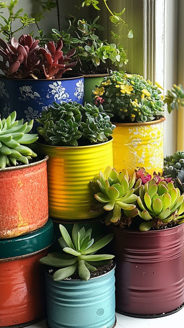 this is a Container Herb Garden with Recycled Items